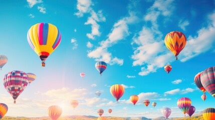 View of a hot air balloon tourist attraction in a clear blue sky - Powered by Adobe