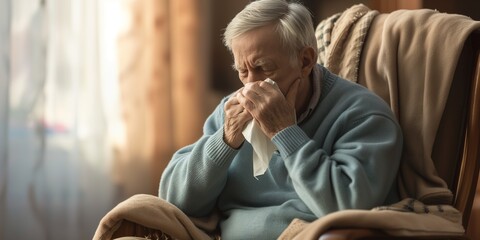 An Elderly Gentleman With cold flu - obrazy, fototapety, plakaty