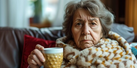 An Elderly woman With cold flu