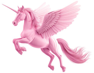Obraz na płótnie Canvas pink mythological pegasus with wings and a unicorn horn isolated on a white background