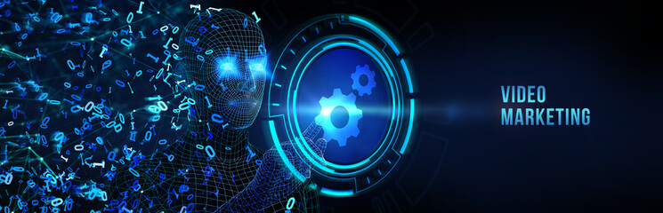Video marketing and advertising concept on screen.  Business, Technology, Internet and network concept. 3d illustration