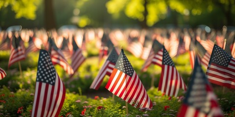 US flags in honor of fallen heroes
