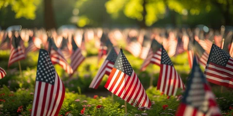 Fotobehang US flags in honor of fallen heroes © xartproduction