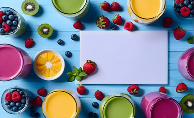 Colorful smoothies and colorful fruits. Generative AI