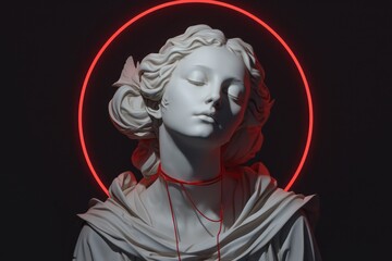 Futuristic illustration of Medusa Gorgon. Ancient Greek statue. Modern cyberpunk digital art