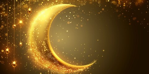 Islamic Eid Mubarak card with golden moon