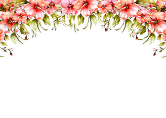Watercolor floral BORDER / FRAME horizontal PNG with transparent background, with candy pink flowers.	