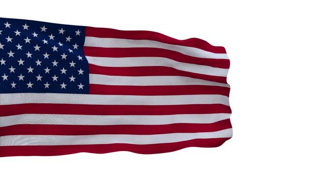 United states of america flag fluttering in the wind - looped video - separate alpha channel