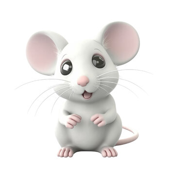 Cartoon White Mouse PNG Cutout, Generative AI