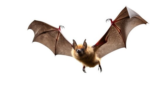 Bat Isolated On White Background. Close-up image of a Flying Pipistrelle Bat in Action, with Brown