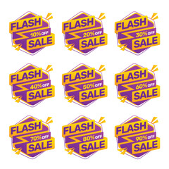 Set of discount offer price label, flash sale promo marketing	
