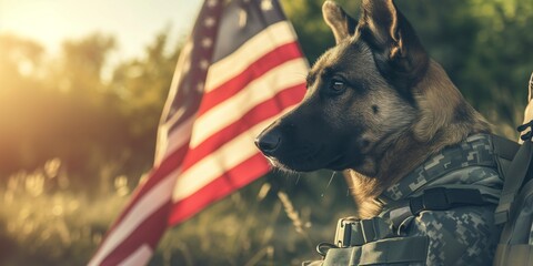 Soldier With Military Dog - obrazy, fototapety, plakaty
