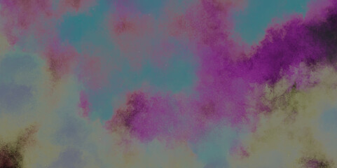 Abstract background with grunge light pink watercolor background. Beautiful white cirrus clouds and a blue sky. Aquarelle shades paper textured illustration.