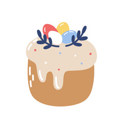 Sweet Easter cake with eggs. Vector flat illustration isolated on white background.