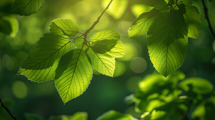 Sunlight filtering through vibrant green summer leaves