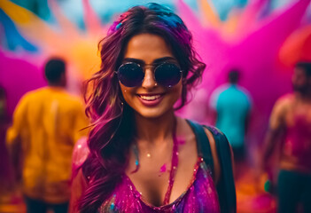 AI Generative illustration of a traditional Holi Festival of Colour scene