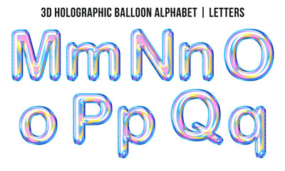 3D Holographic Balloon alphabet letters m n o p q This is a part of a set which also includes numbers, punctuation marks and symbols