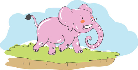 Cute pink baby elephant drawing.