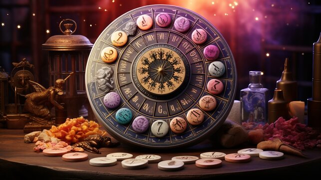 Astrology zodiac signs circle on abstract background for fortune telling and predictions concept