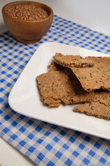 Healthy homemade buckwheat bread enriched with sunflower seeds, flax seeds, pumpkin seeds, and sesame seeds. A dietary bread recipe