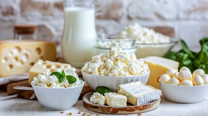 A mouth-watering spread of dairy-based snacks and ingredients fills a table, with bowls of cheese and other vegetarian staples inviting a cozy indoor meal