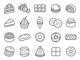 スイーツのアイコン（線画）のイラストセット