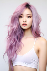 beautiful young asian woman with purple hair photography, Generative AI