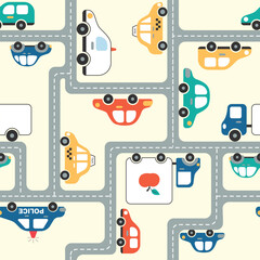 Vector pattern with colorful cars on the road