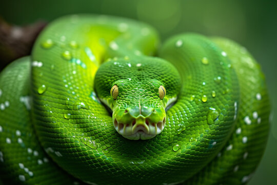 Close up of the green python