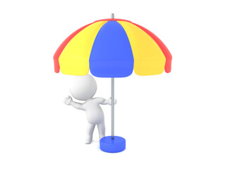 3D Character waving from behind umbrella