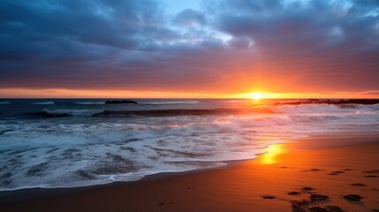 Naklejka na ściany i meble Landscape beach, clean and clear wave sea, Sunset golden light sky scene.