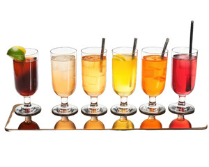 Bartender Bar Mats isolated on white background. Different Color Drinks Decorated on a table on  png transparent background