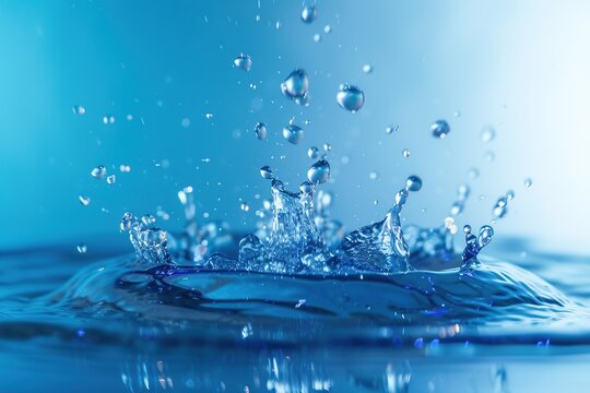 Water splash isolated on soft blue background