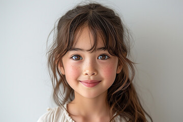 Naklejka premium Smiling Child's Close-Up Portrait with Beautiful Eyes and Youthful Expression
