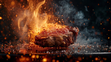 steak fire background - obrazy, fototapety, plakaty