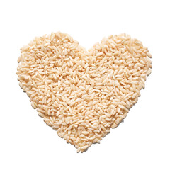 A heart-shaped rice pile, symbolizing love, unity, and hope. The grains, diverse and wholesome, reflect global solidarity. Care, health, and nutrition, fostering a sense of harmony and charity.