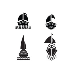 vector cruise ships and boats. barge,   shipping and fishing boat signs. black silhouette of marine vehicles