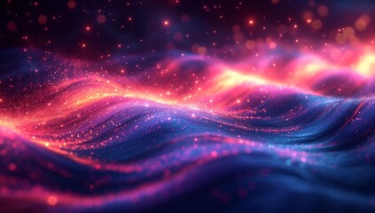 Dynamic light waves with colorful particles - obrazy, fototapety, plakaty