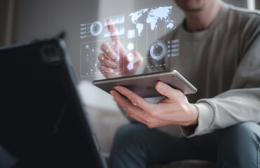 Data analysis for performance and create insight report Businessman working and analysis with economic graph growth chart, Business development target