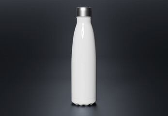Metal water bottle mockup on dark. Blank sport insulated drink template