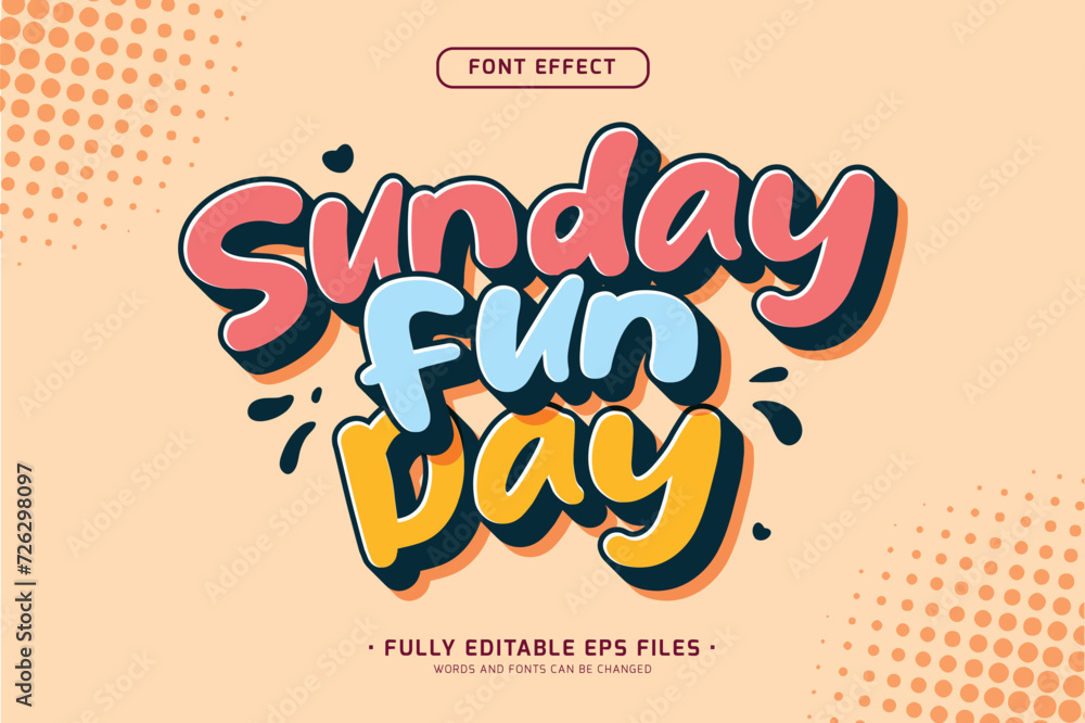 Fototapete simple editable vector 3d text effect, sunday fun day font design
