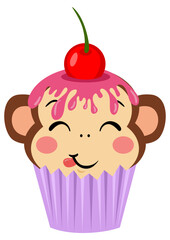 Cute monkey on top of a delicious cupcake