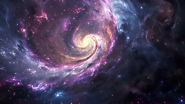 A celestial light show of neon hues painting the spiral of a distant galaxy with cosmic beauty.