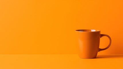 A minimalist ceramic coffee cup on an orange background evokes a warm, inviting atmosphere, ideal for themes of home comfort, simplicity in design, and modern living with room for copy.