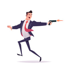 Elegant Spy special secret agent cartoon character holding gun runs and shoots