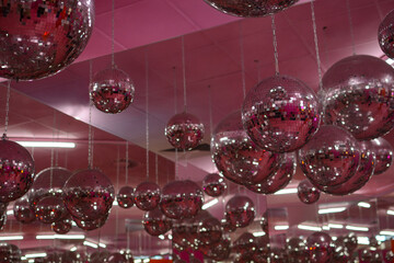Mirror shiny balls. disco ball in a nightclub.