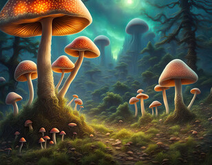 Ces champignons, connus sous le nom de "Magic Mushroom", dégageaient une lueur psychédélique et semblaient connectés à des dimensions spatiales inexplorées.