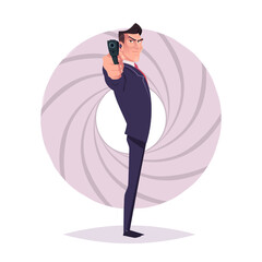 Elegant Spy special secret agent cartoon character holding gun aims at you