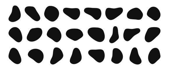 Blob shapes are organic. Freeform irregular figures. Random flowing liquid circles. Smooth silhouette stones. Pack of isolated vector elements on a white background. - obrazy, fototapety, plakaty