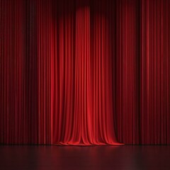 Open red 3D rendering curtains inspired by film and theater.
